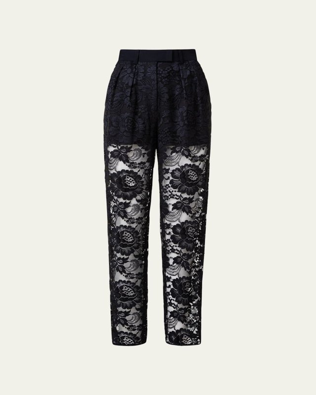 Fidelia Floral Lace Pleated Conical-Leg Pants